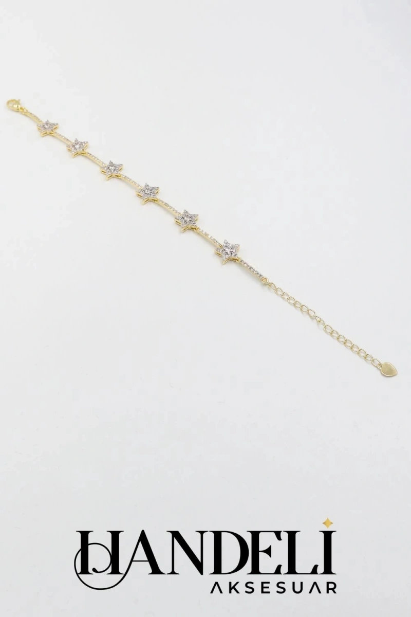 Su Yolu Model Yıldız Detay Gold Altın Kaplama Bileklik