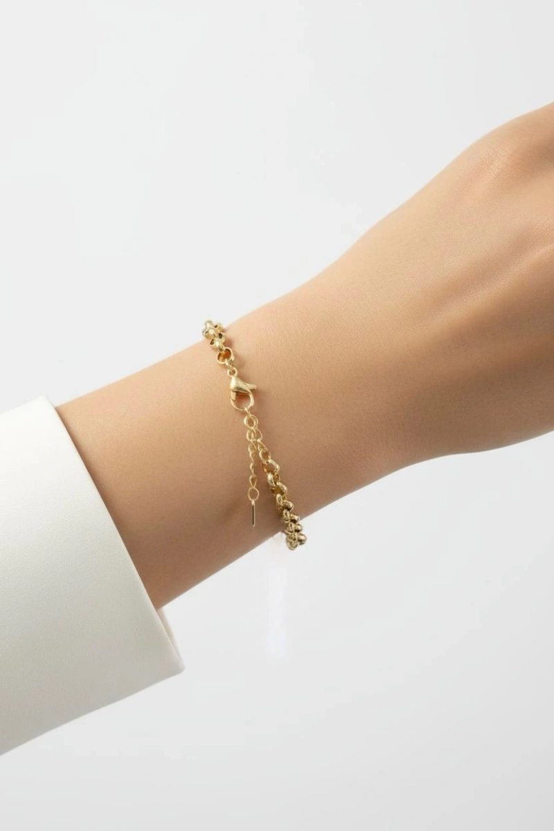 Olimpos Zincir Mavi Göz Detay Gold Altın Kaplama Bileklik