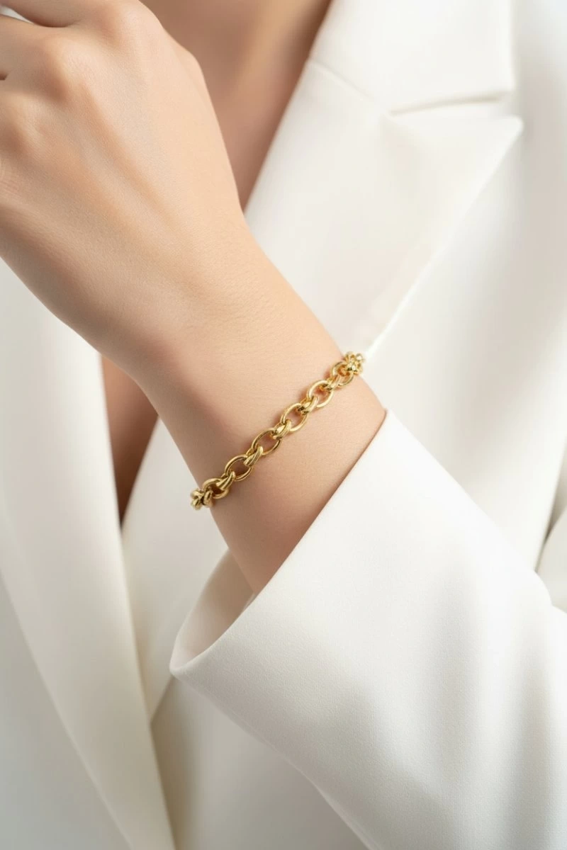 Olimpos Zincir Çift Geçiş Detay Gold Altın Kaplama Bileklik