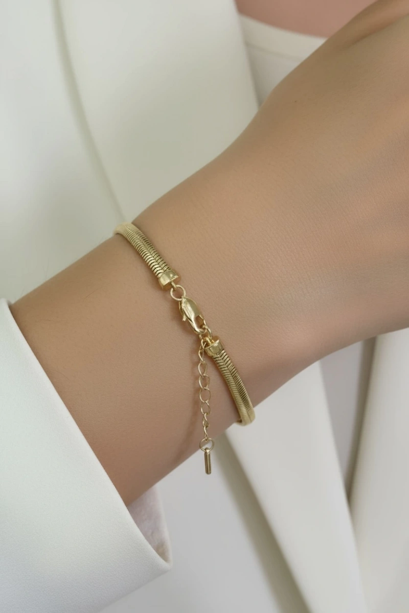 Boru Zincir Kalp Charm Gold Altın Kaplama Bileklik