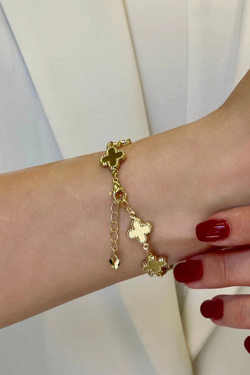 Işıl Baskısız Yonca Gold Altın Kaplama Bileklik