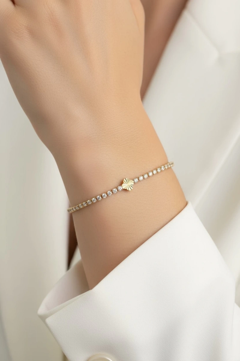 Su Yolu Zincir Çizgili Yonca Model Gold Altın Kaplama Bileklik