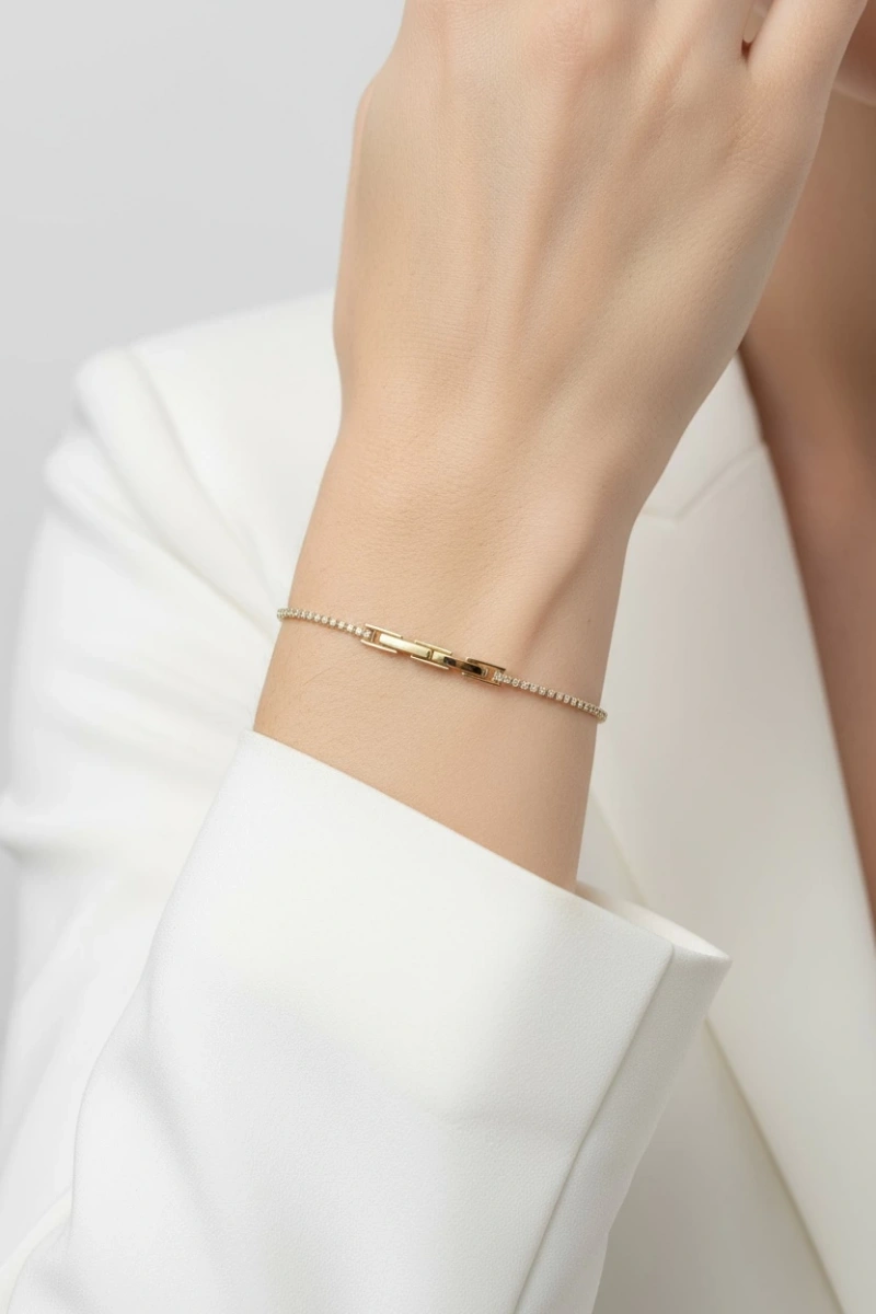 Su Yolu Zincir Sekiz Köşe Yıldız Model Gold Altın Kaplama Bileklik