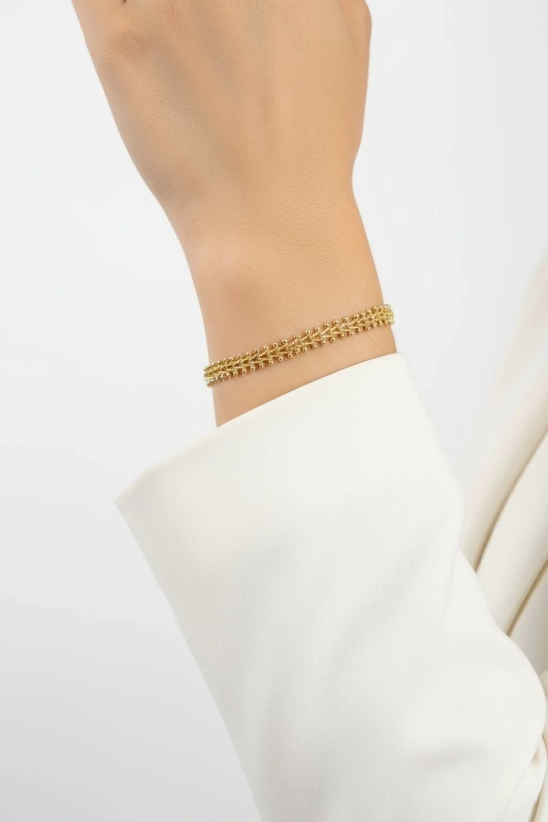 Üçgen Detay Sıralı Dorika Model Gold Altın Kaplama Bileklik