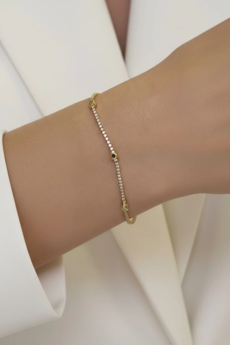 Su Yolu Zincir Desenli Küre Model Gold Altın Kaplama Bileklik