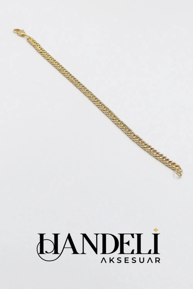 İnce Sık Geçişli Model Gold Altın Kaplama Bileklik