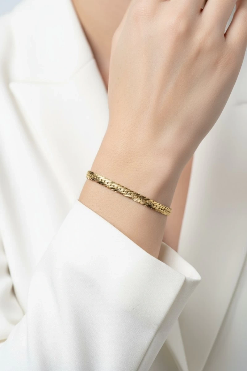 Desenli Petra Model Gold Altın Kaplama Bileklik