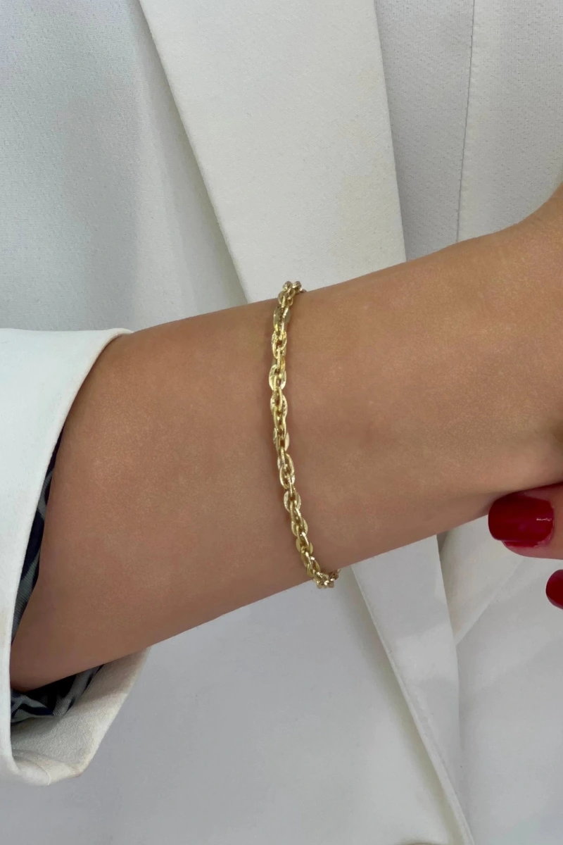 İnce İç İçe Geçme Halka Model Gold Altın Kaplama Bileklik