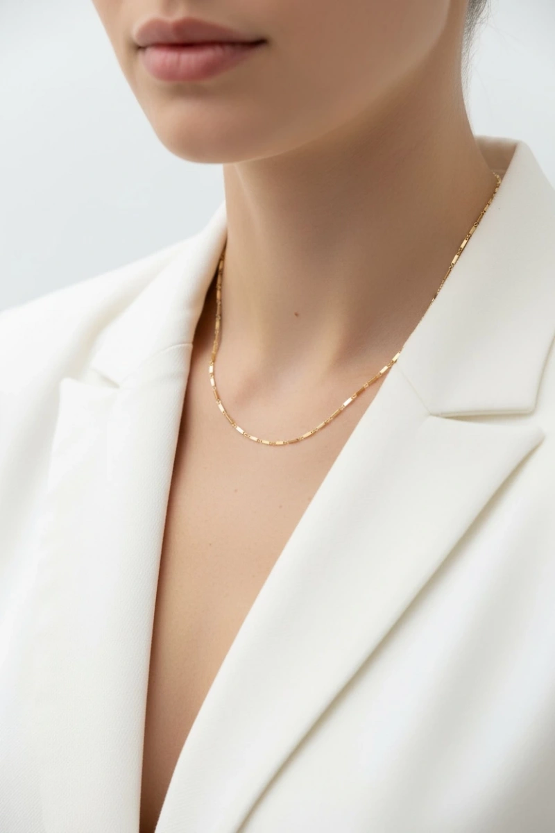 Sıralı Blok Model Gold Altın Kaplama Kolye