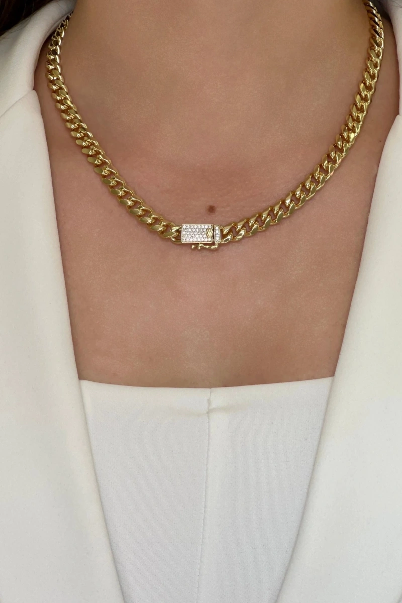 Gurmet Ezik Bağlı Model Taş Detay Klips Gold Altın Kaplama Kolye