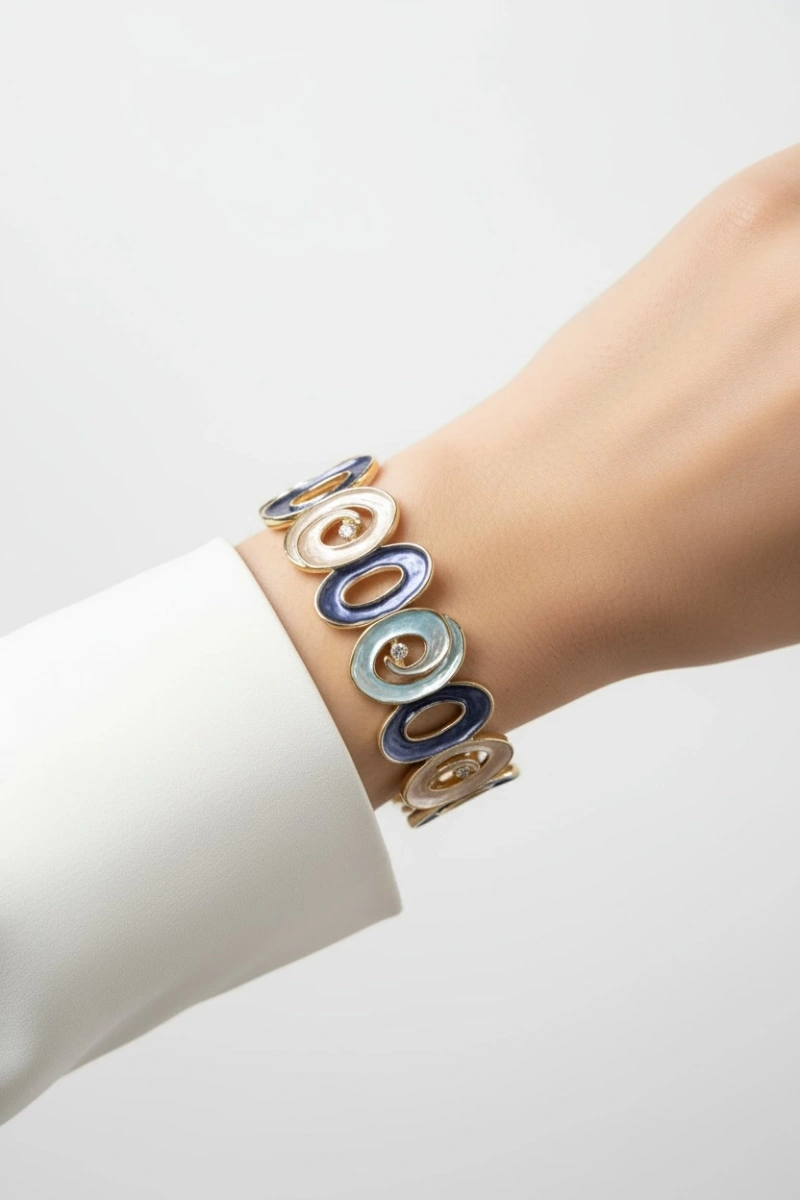 Lacivert Mavi Renk Oval Desenli Model Kelepçe Bileklik