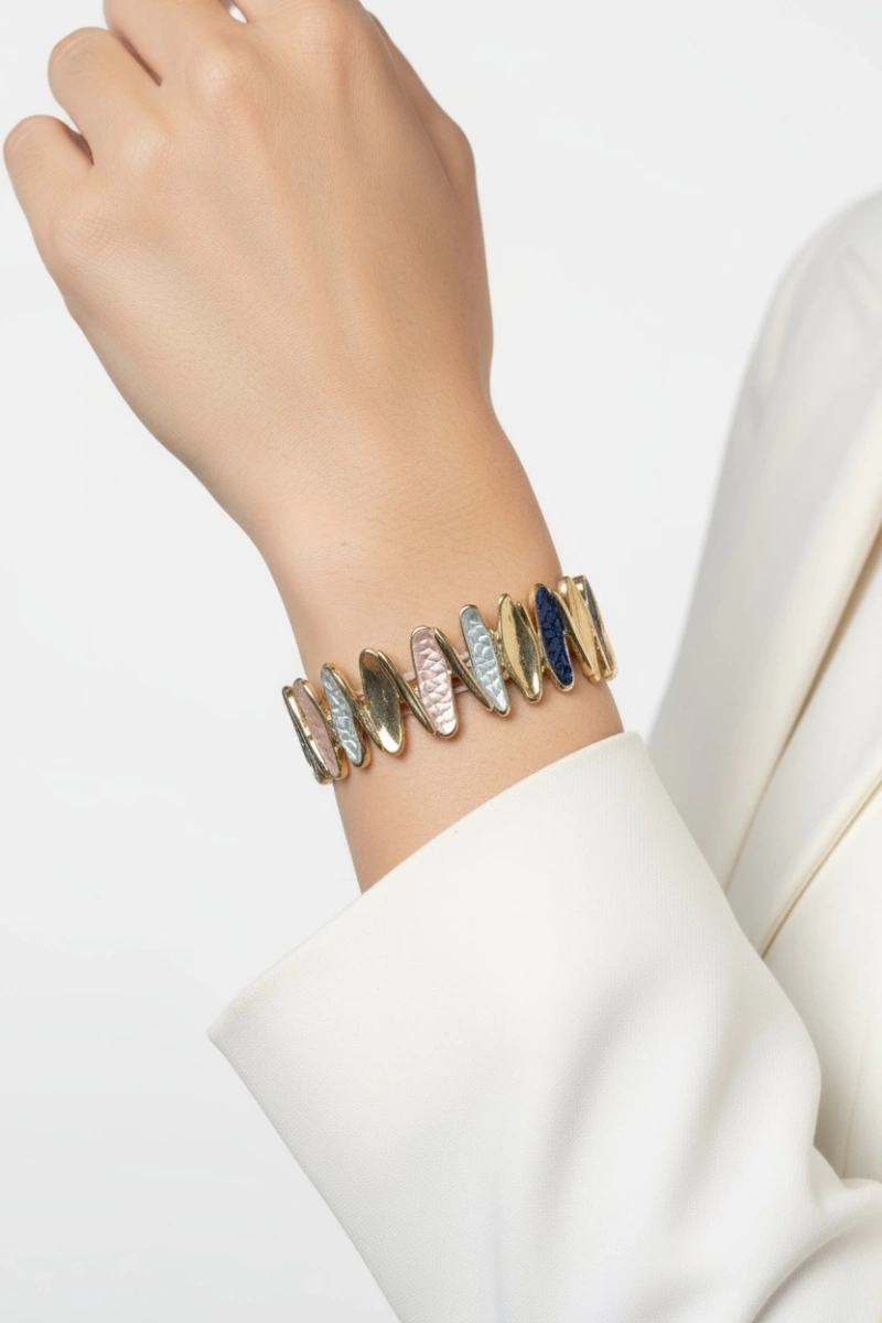 Pembe Mavi Renk Fildişi Desenli Model Kelepçe Bileklik