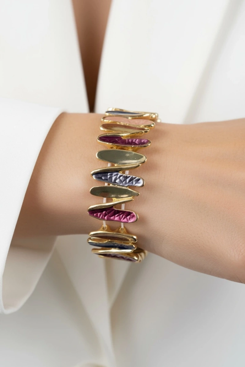 Çok Renkli Fildişi Desenli Model Kelepçe Bileklik