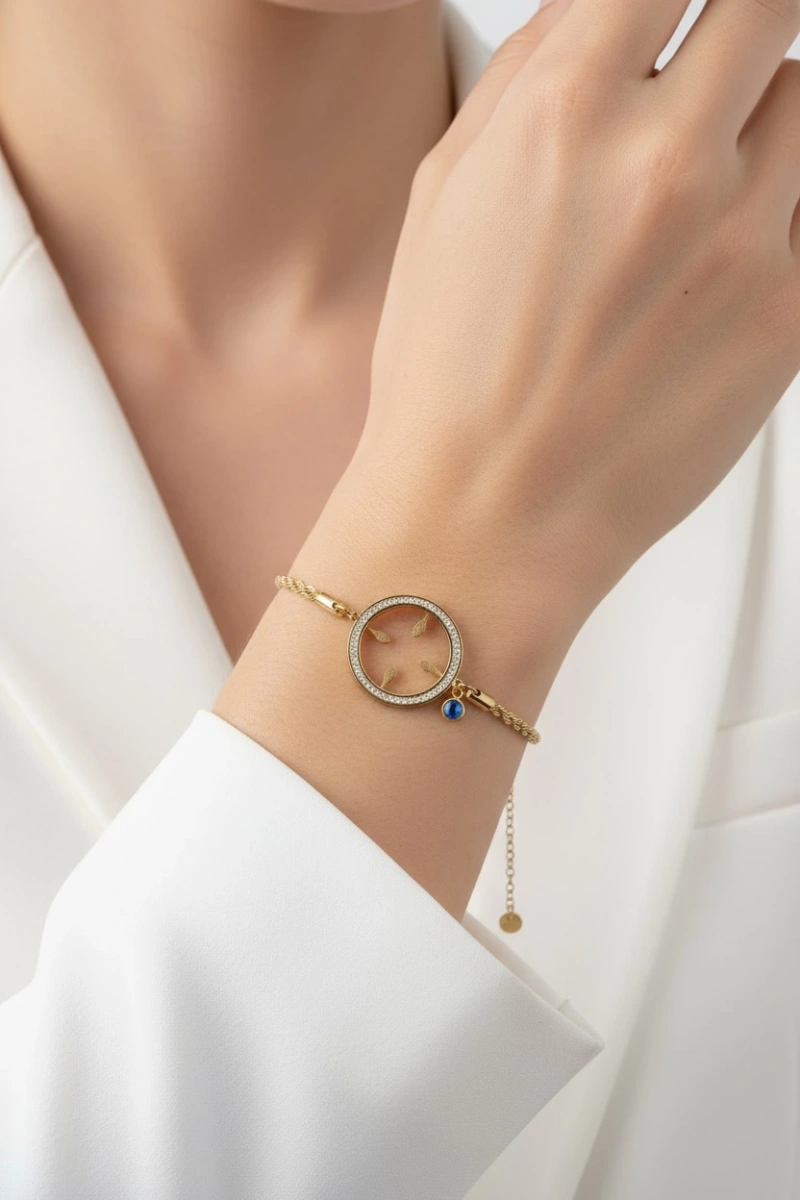 Yarım Takmalı Boş Taşlı Burgu Zincir Gold Altın Kaplama Bileklik