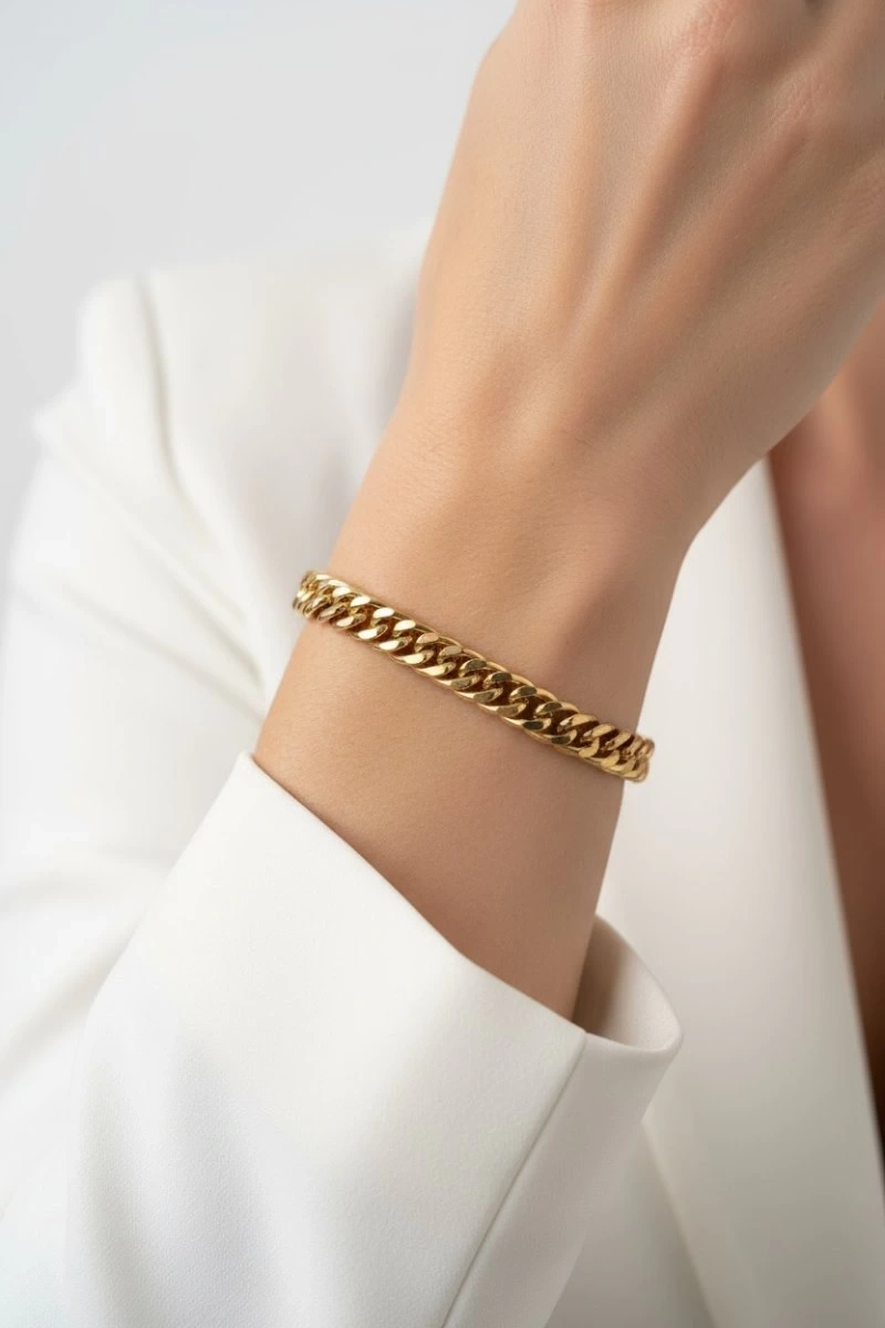 İnce Sık Geçiş Detay Gold Altın Kaplama Çelik Bileklik