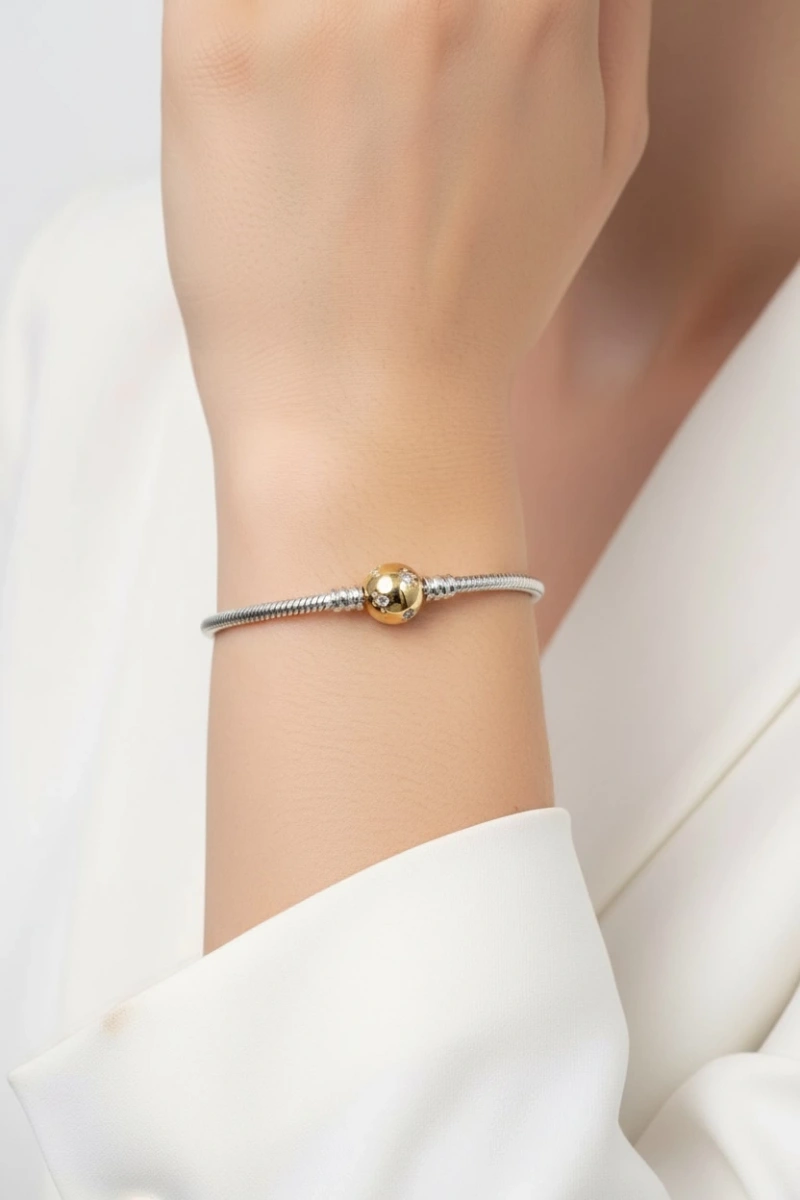 P. Model Silindir Beyaz Altın Kaplama Çelik Bileklik