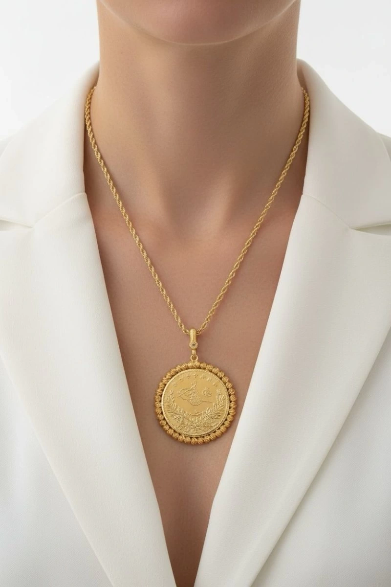 Dorika Detay 5li Ata Model Gold Altın Kaplama Kolye