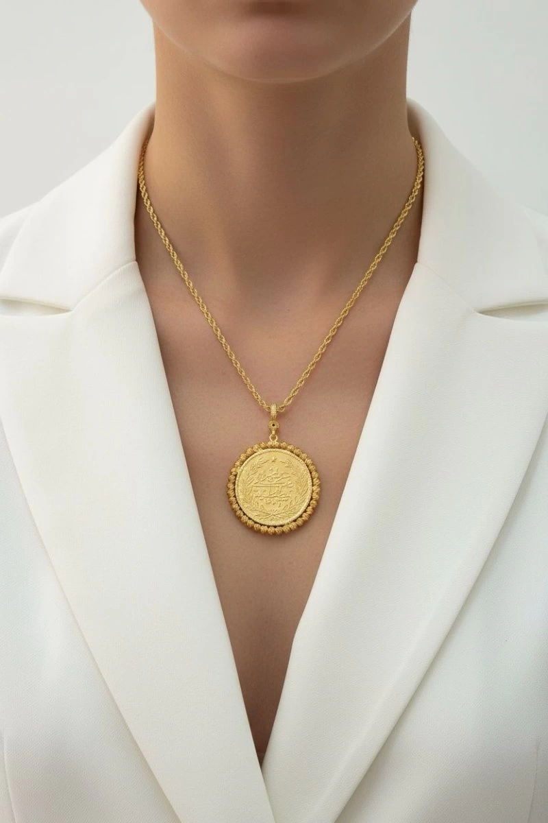 Dorika Detay 5li Ata Model Gold Altın Kaplama Kolye