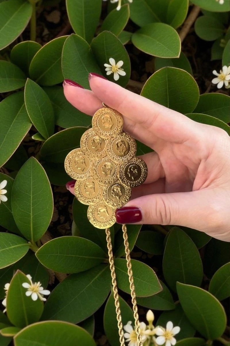 Çoklu Çeyrek Model Gold Altın Kaplama Kolye