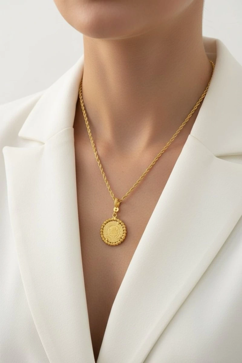 Dorika Detay Çeyrek Model Gold Altın Kaplama Kolye