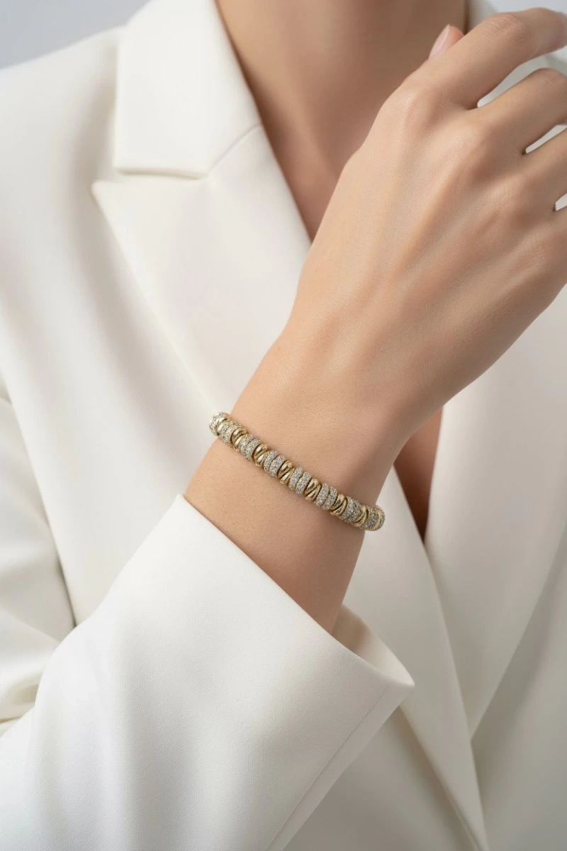 Sıralı Damla Model Taş Detaylı Gold Altın Kaplama Bileklik