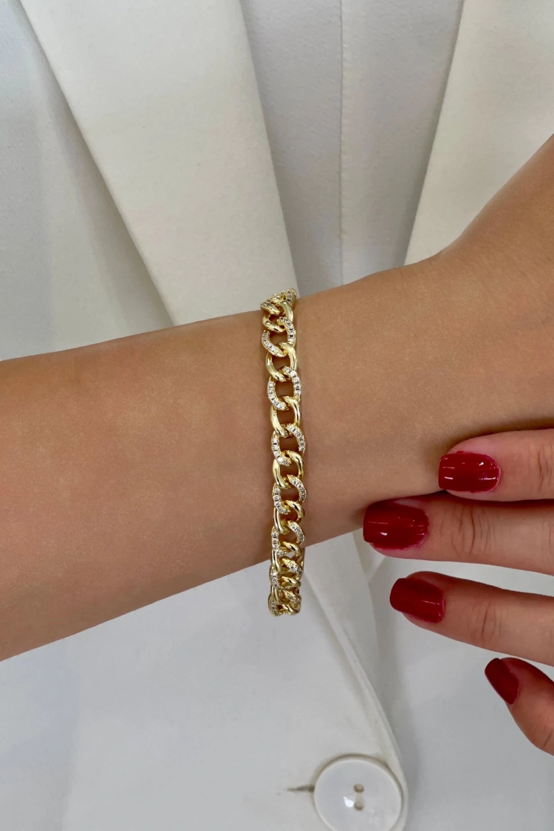 Taş Detay Geçme Halka Model Gold Altın Kaplama Bileklik