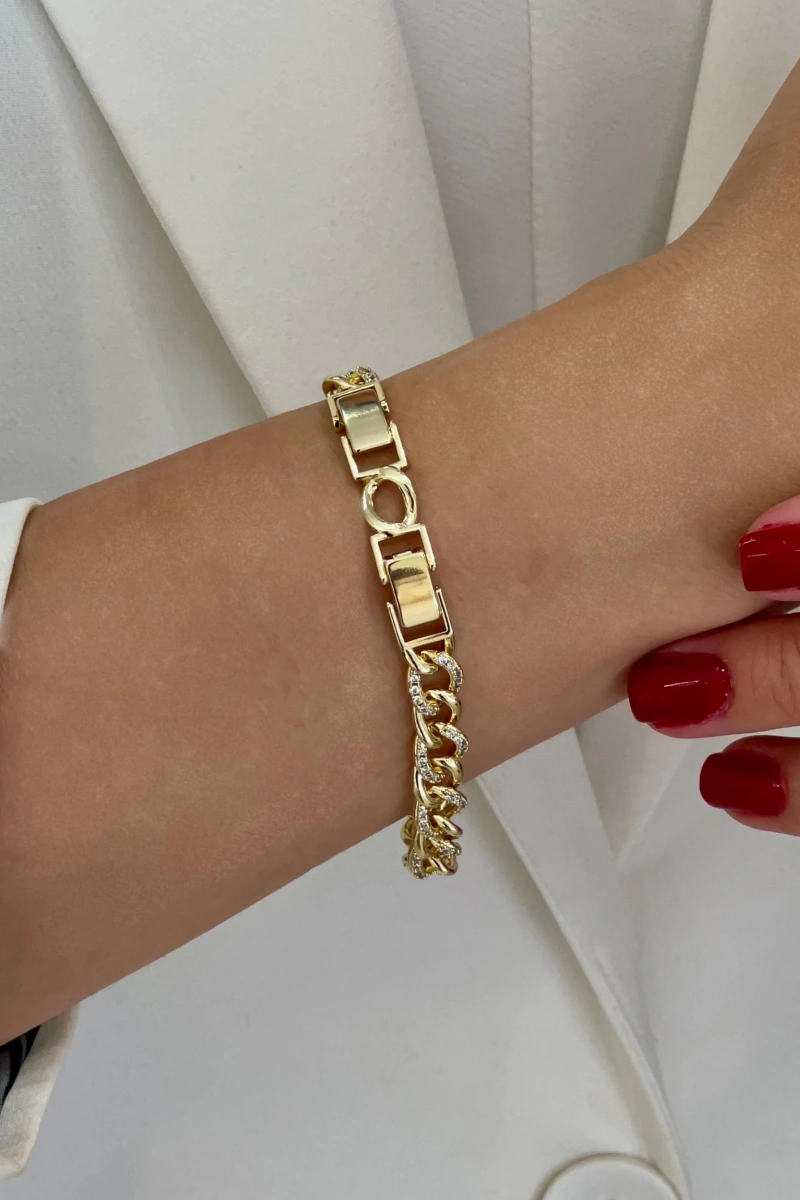 Taş Detay Geçme Halka Model Gold Altın Kaplama Bileklik