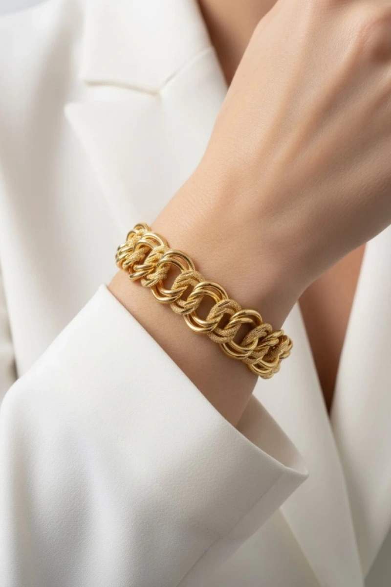 Samanyolu Detay Sim Geçişli Gold Altın Kaplama Kuyum Bileklik