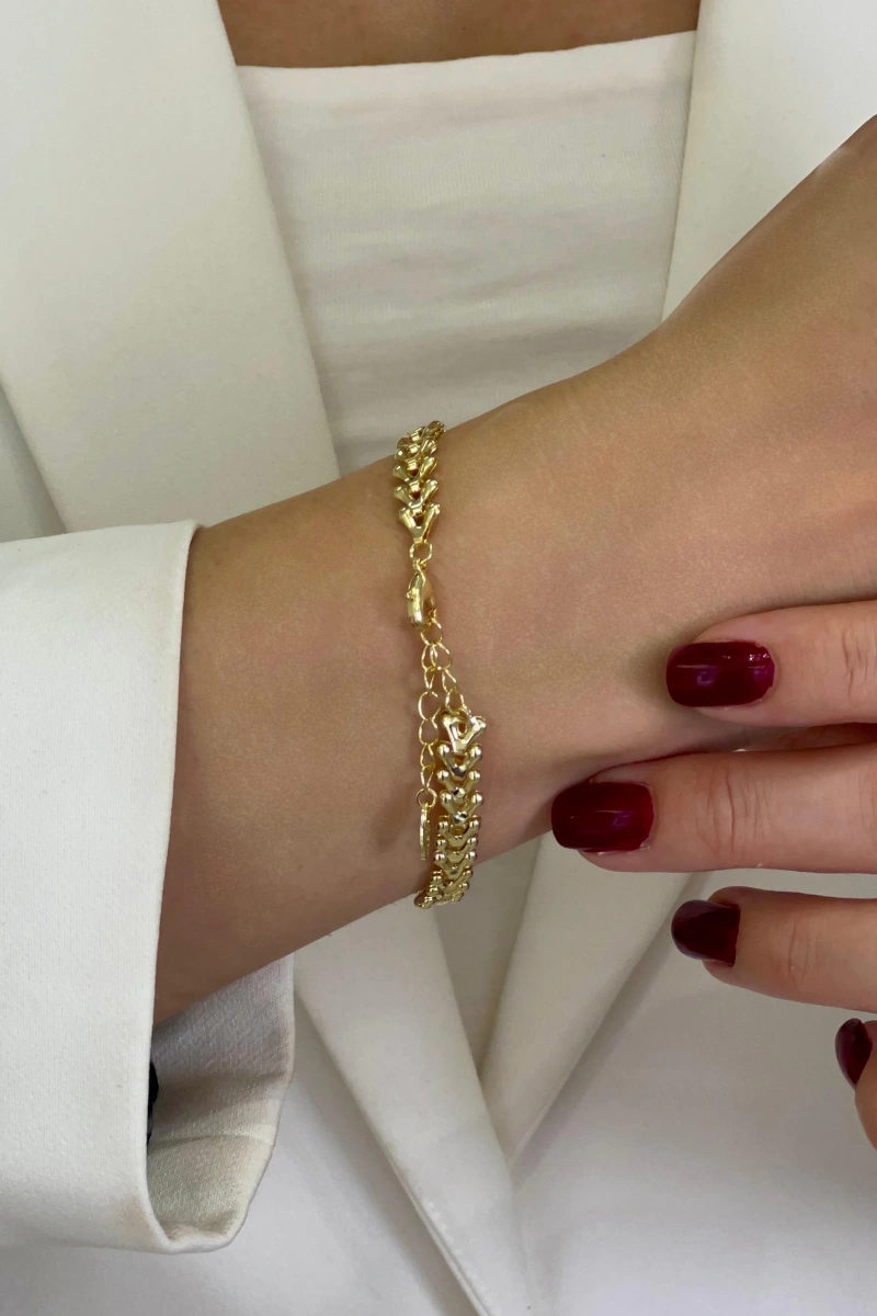 Düz Üçgen Model Gold Altın Kaplama Bileklik