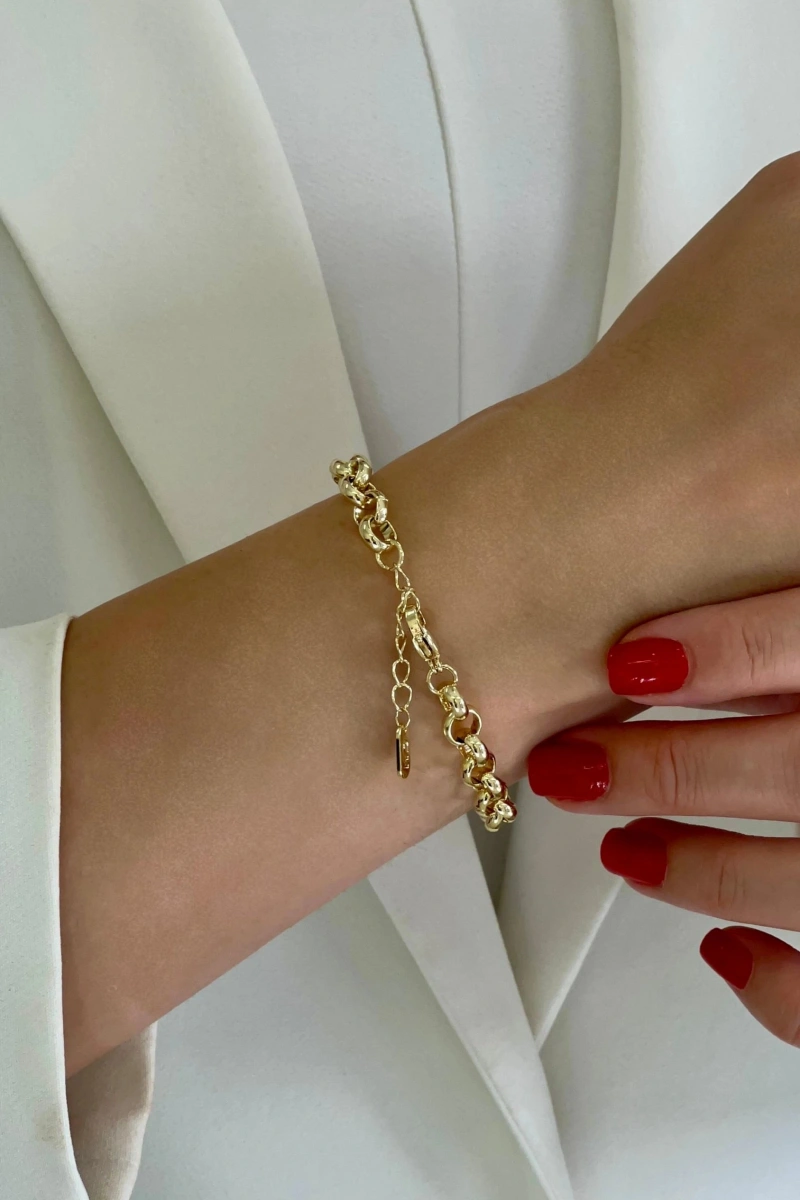 Olimpos Zincir Desenli Yonca Model Gold Altın Kaplama Bileklik