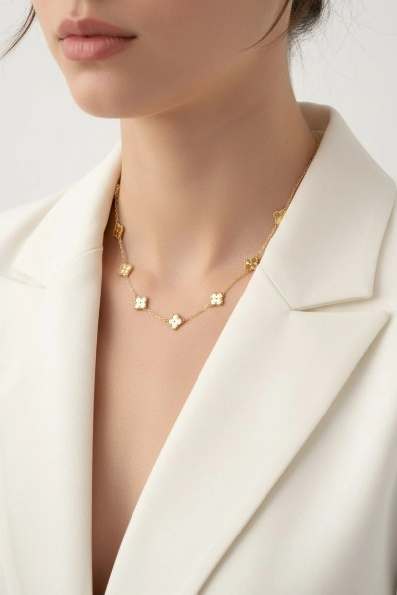 Çoklu Gold Yonca Model Altın Kaplama Kolye