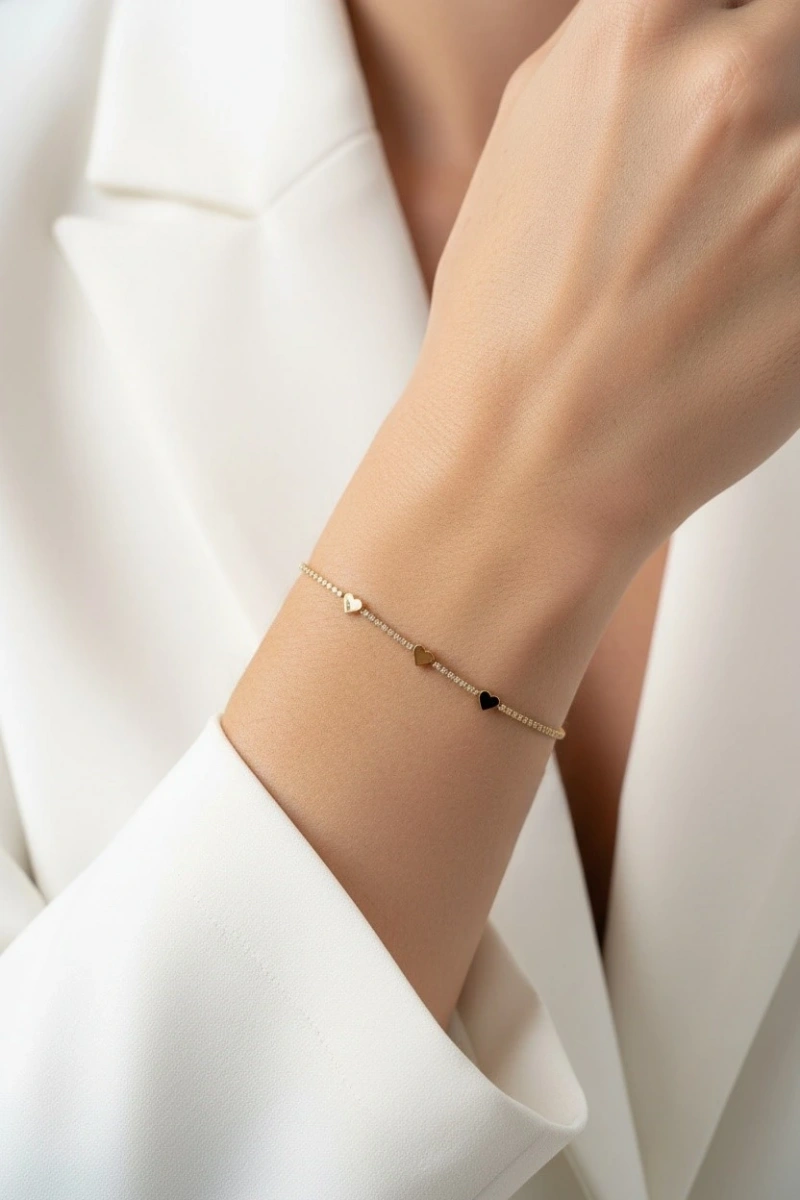 Su Yolu Zincir Kalp Model Gold Altın Kaplama Bileklik