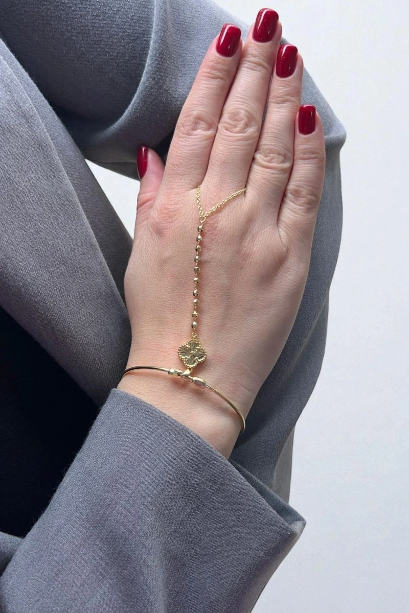 Yay Model Dorika Yonca Detay Gold Altın Kaplama Şahmeran