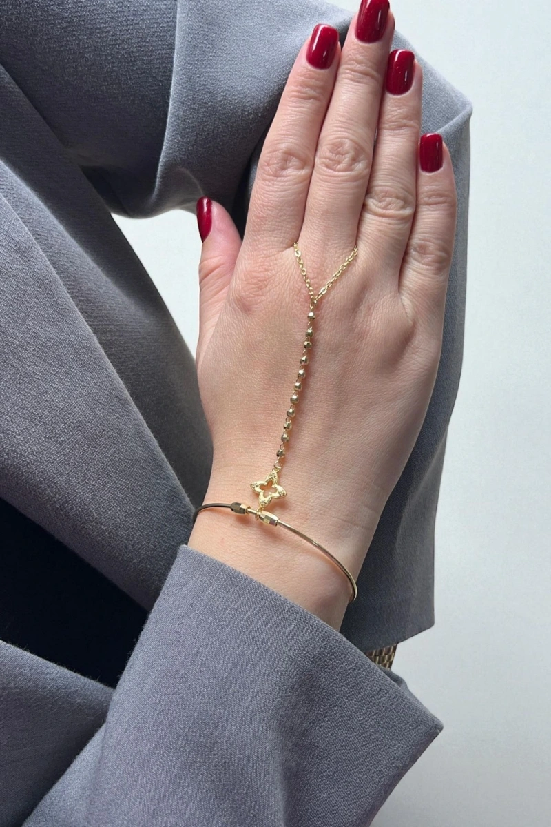 Yay Model Dorika Boş Yonca Detay Gold Altın Kaplama Şahmeran