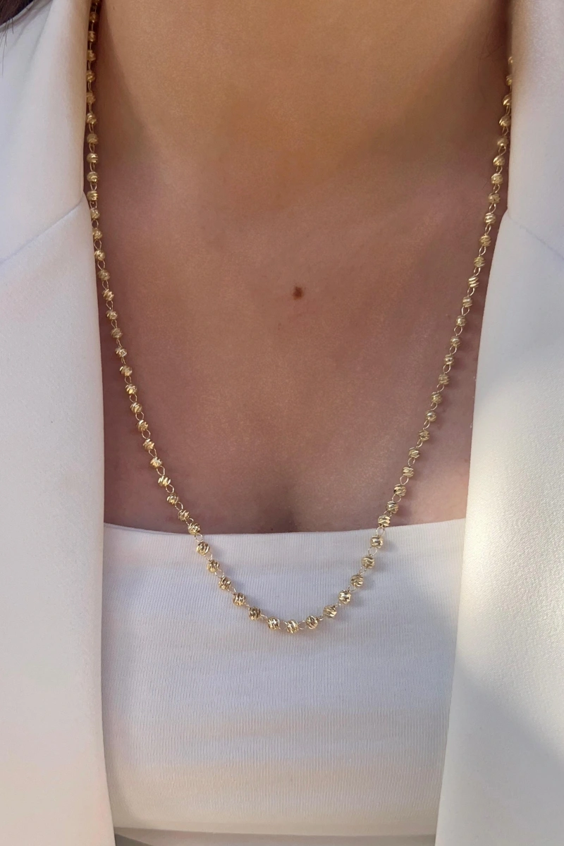 Sıralı Desenli Dorika Model Gold Altın Kaplama Kolye