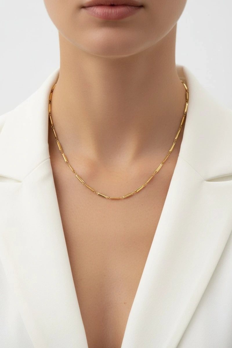 Sıralı Sütun Model Gold Altın Kaplama Kolye