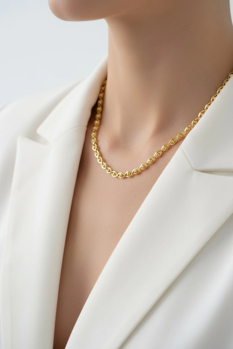 Altıgen İçi Dorika Model Gold Altın Kaplama Kolye