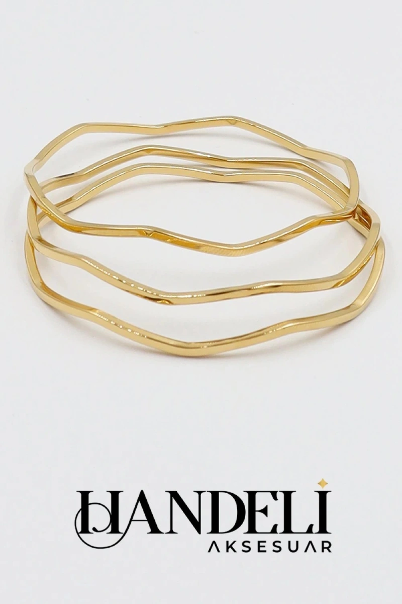 Üçlü Zikzak Ajda Model Gold Altın Kaplama Bileklik