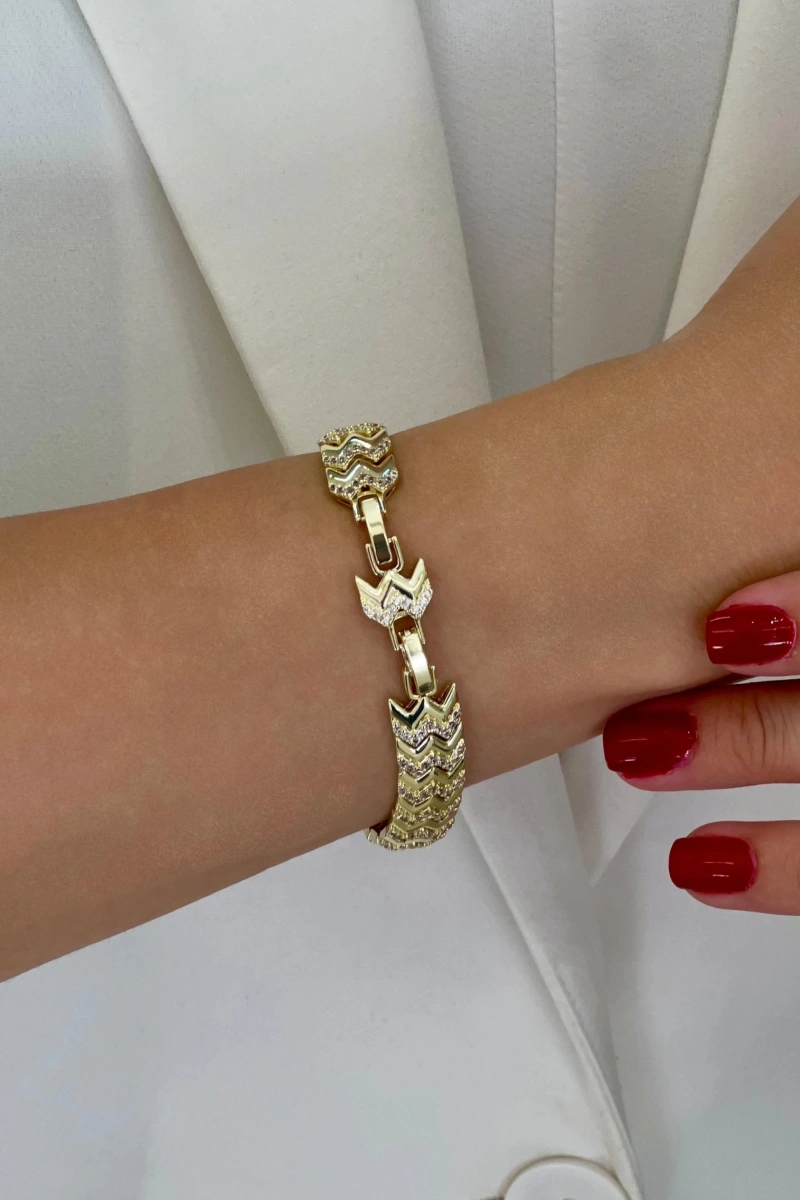 Kalın Dik Dalga Model Gold Altın Kaplama Bileklik
