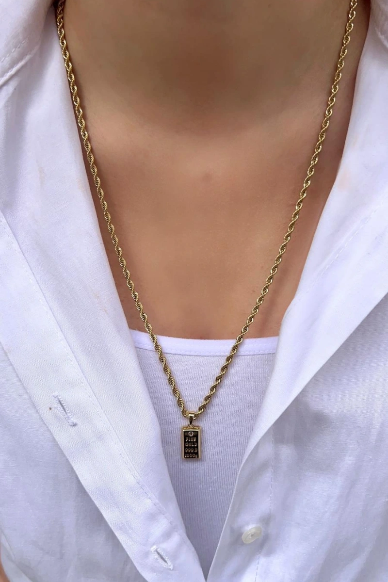 Külçe Altın Model Gold Altın Kaplama Burgu Kolye