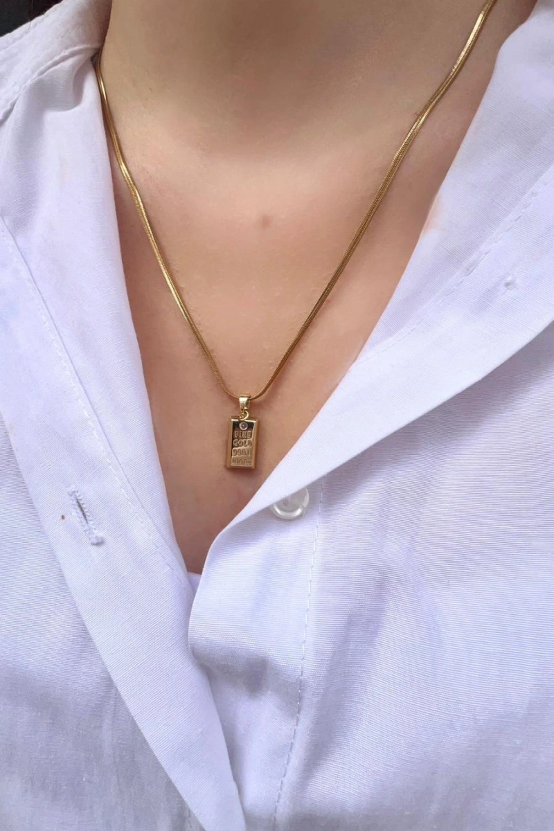 Külçe Altın Model Gold Altın Kaplama İtalyan Kolye