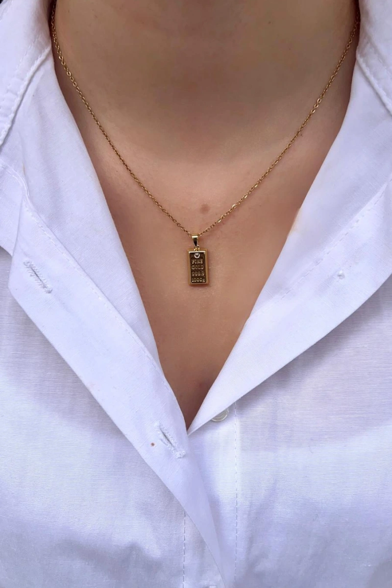 Külçe Altın Model Gold Altın Kaplama Düz Zincir Kolye