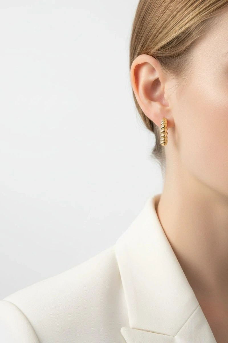 Lotus Model Gold Altın Kaplama Küpe