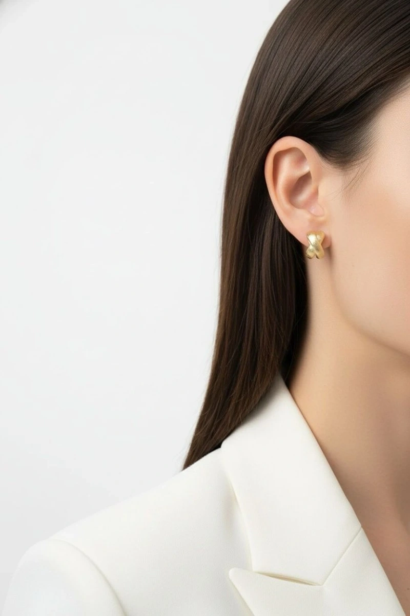 Fern Model Gold Altın Kaplama Küpe