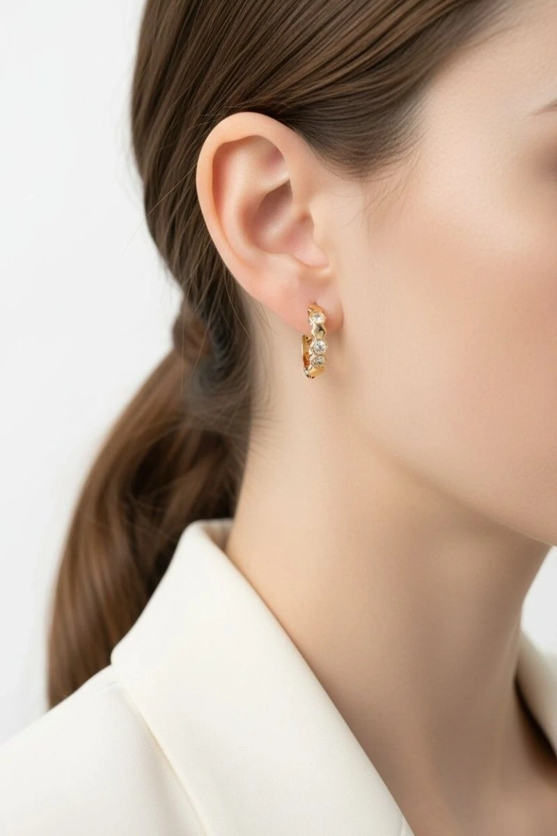 Arc Model Gold Altın Kaplama Küpe