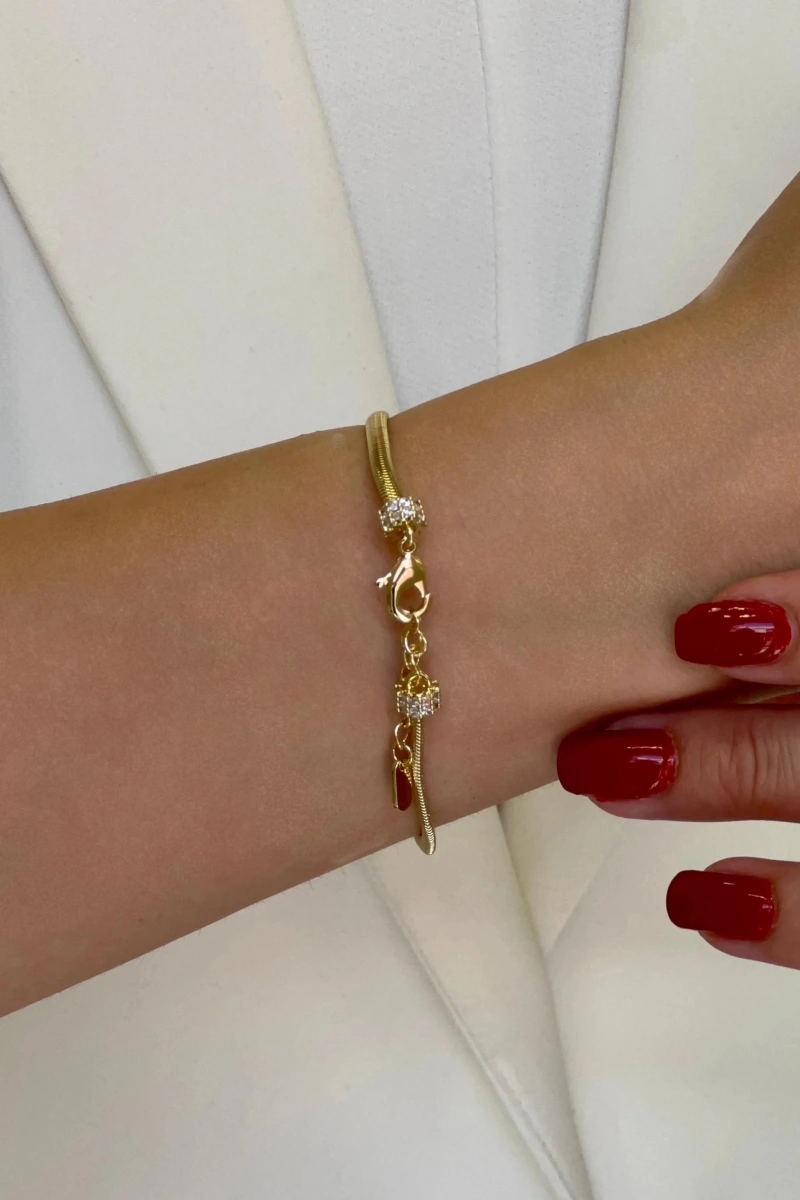 Boru Zincir Kuzey Yıldızı Charm Gold Altın Kaplama Bileklik