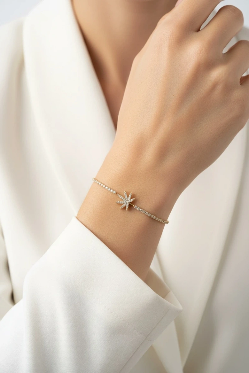 Su Yolu Zincir Yaprak Detay Gold Altın Kaplama Bileklik