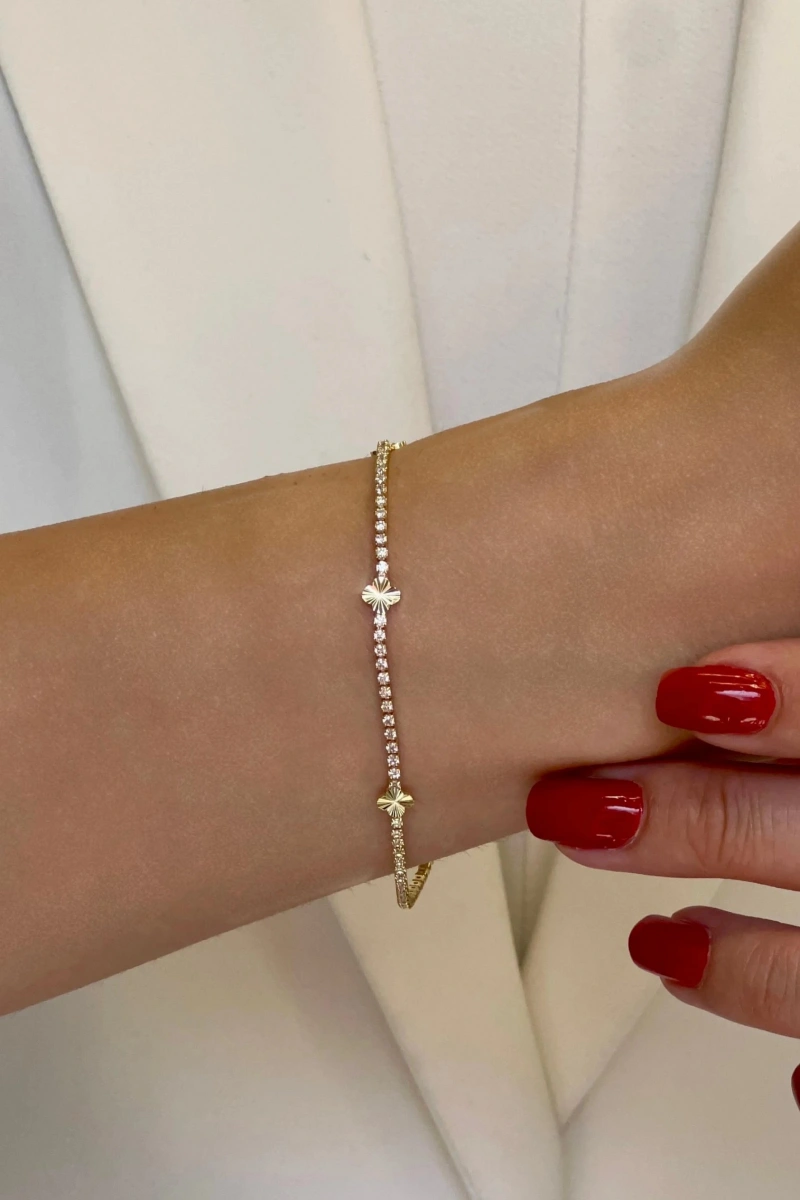 Su Yolu Zincir Çoklu Yonca Model Gold Altın Kaplama Bileklik