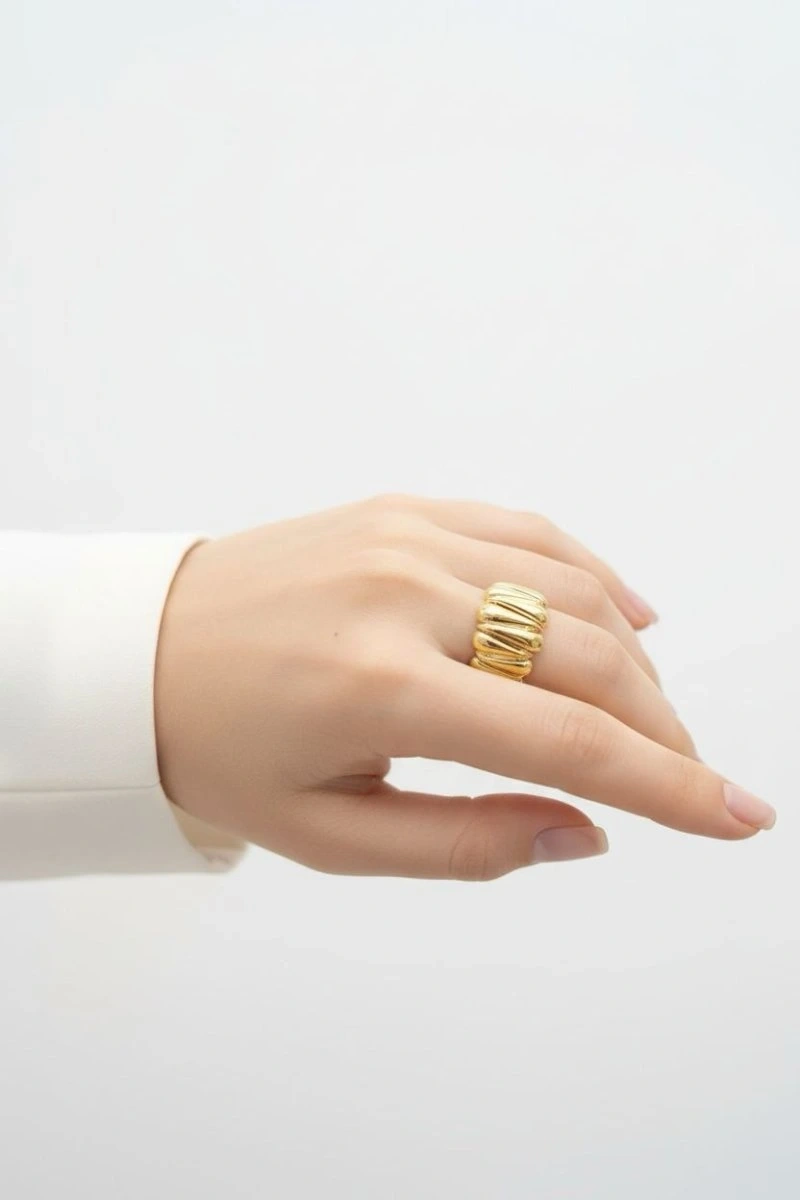 Silk Model Gold Altın Kaplama Ayarlanabilir Yüzük