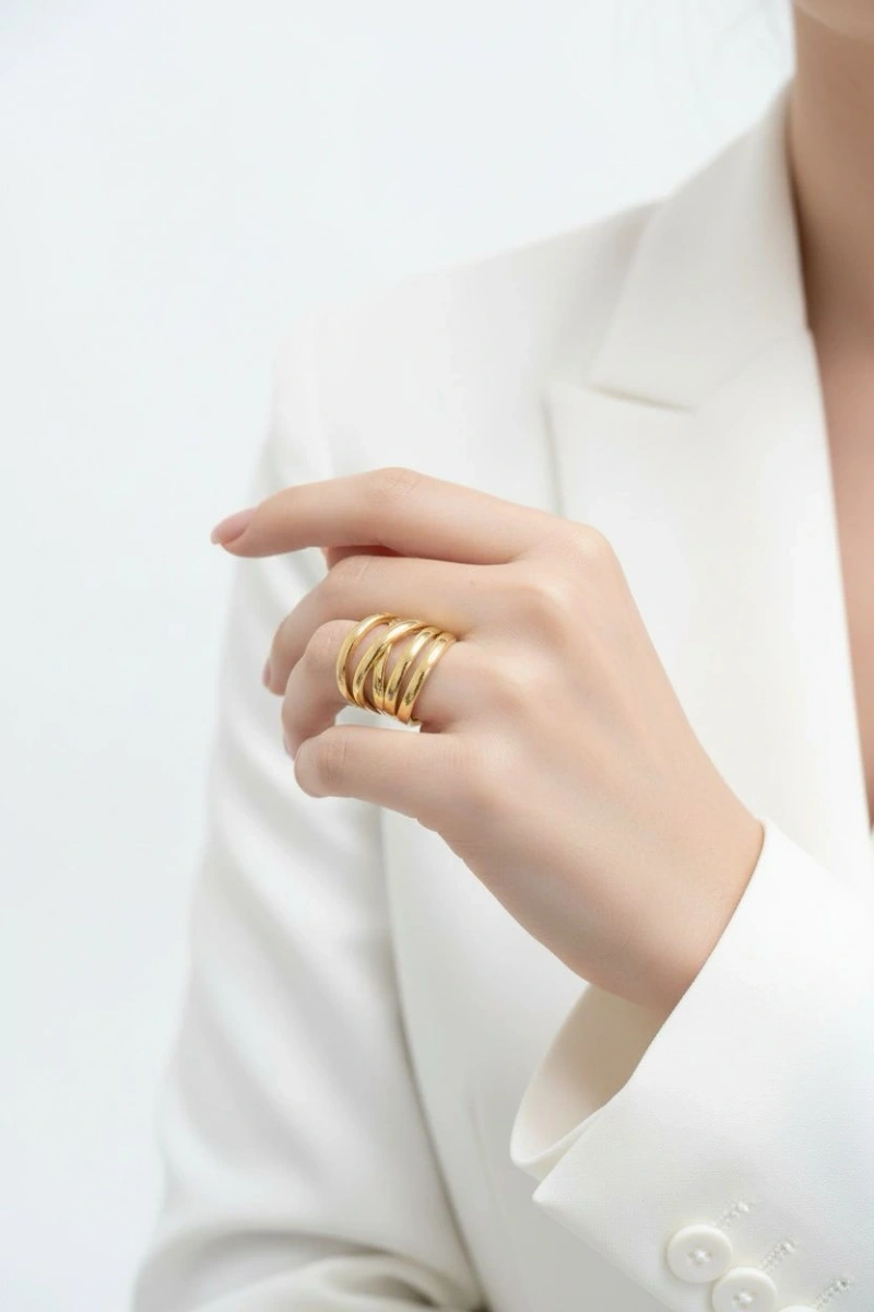 Crown Model Gold Altın Kaplama Ayarlanabilir Yüzük